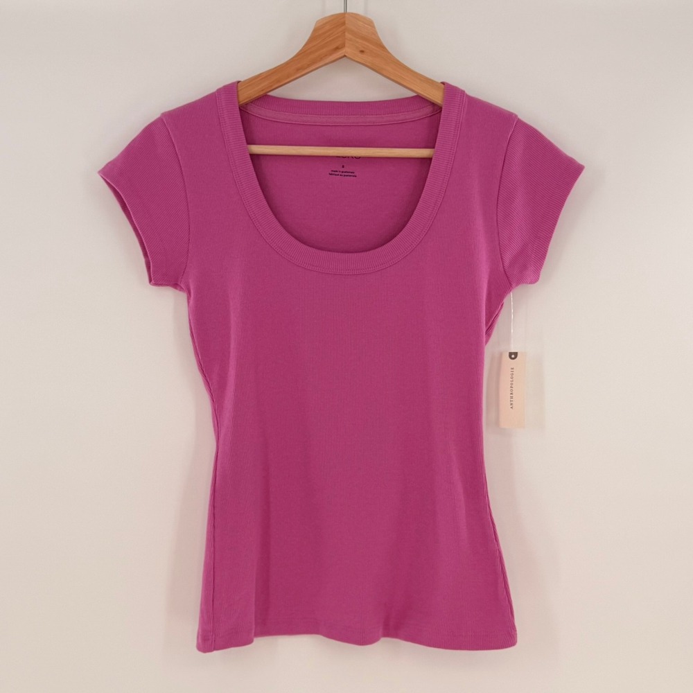 NWT Anthropologie Pilcro Slim Scoop-Neck Tee Raspberry Size S